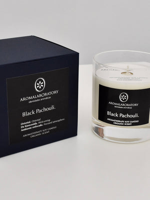 Bougie BLACK PACHOULI. Aromathérapie. Biologique.