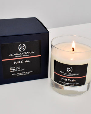 Bougie PETIT GRAIN. Aromathérapie. Biologique.